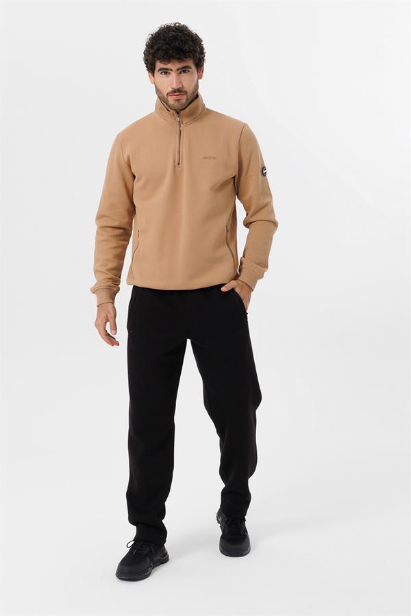 Escetic Erkek Açık Kahve Kalın Polarlı Slimfit Kışlık Sweatshirt T0120
