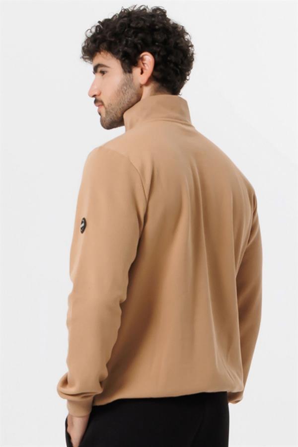 Escetic Erkek Açık Kahve Kalın Polarlı Slimfit Kışlık Sweatshirt T0120