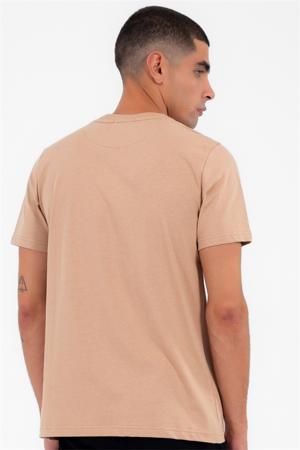 Escetic Erkek Açık Kahve Spor O Yaka Regular Kalıp Nefes Alan %100 Pamuk Süprem Kumaş T-Shirt T0025