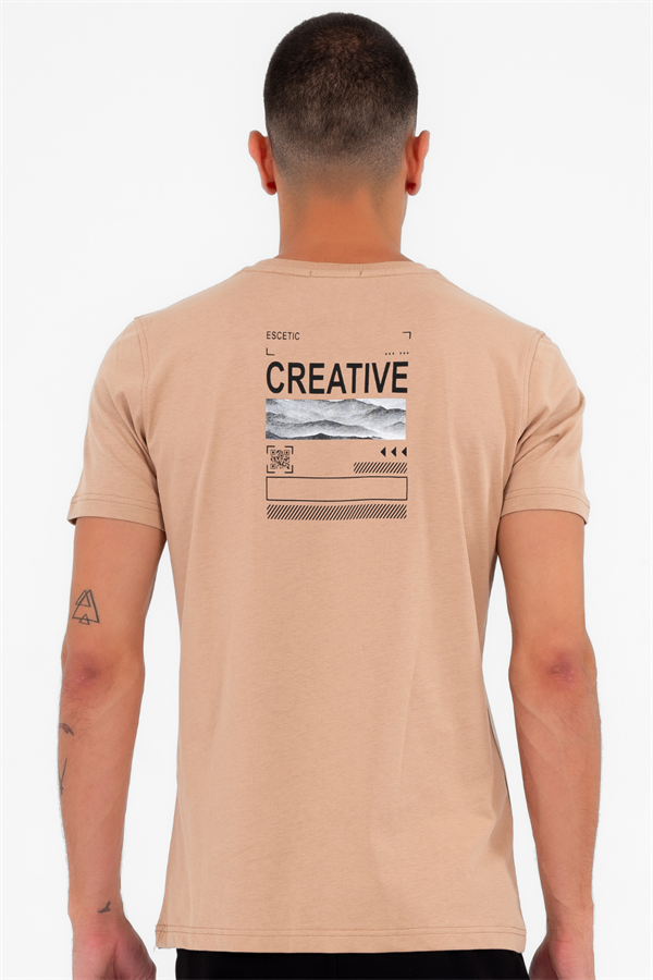 Escetic Erkek Açık Kahve Spor Simit Yaka Slimfit  Nefes Alabilen %100 Pamuk Süprem Kumaş T-Shirt 0994