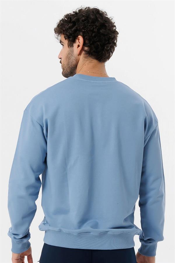 Escetic Erkek Açık Mavi Şardonsuz 3 İplik Casual Kalıp Erkek Sweatshirt T0121