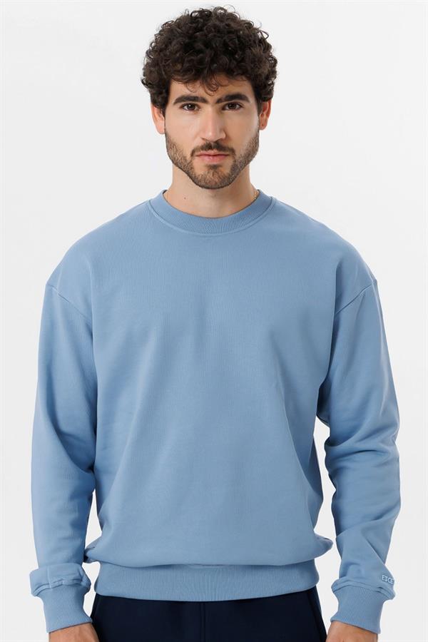 Escetic Erkek Açık Mavi Şardonsuz 3 İplik Casual Kalıp Erkek Sweatshirt T0121