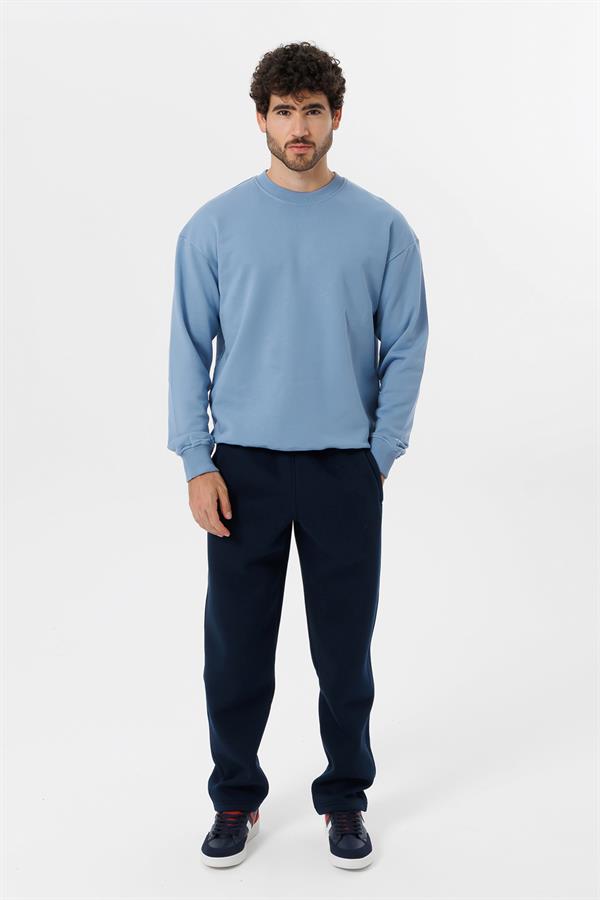 Escetic Erkek Açık Mavi Şardonsuz 3 İplik Casual Kalıp Erkek Sweatshirt T0121