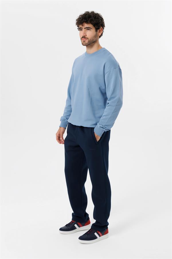 Escetic Erkek Açık Mavi Şardonsuz 3 İplik Casual Kalıp Erkek Sweatshirt T0121