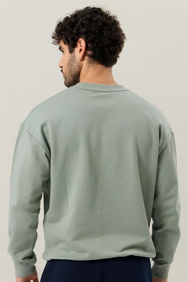 Escetic Erkek Açık Yeşil Şardonsuz 3 İplik Casual Kalıp Erkek Sweatshirt T0121