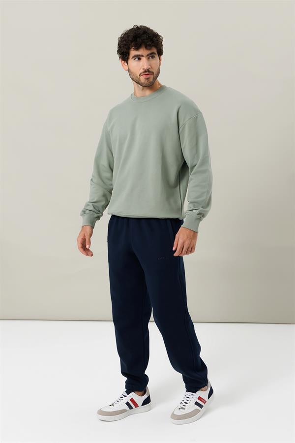 Escetic Erkek Açık Yeşil Şardonsuz 3 İplik Casual Kalıp Erkek Sweatshirt T0121