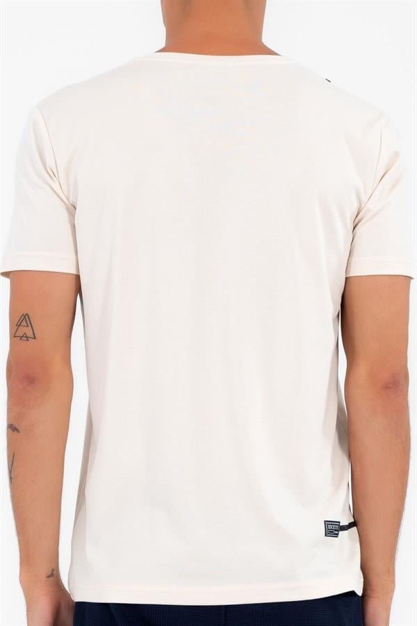 Escetic Erkek Bej Spor O Yaka Slimfit Nefes Alan Pamuklu Aves Kumaş T-Shirt T0038