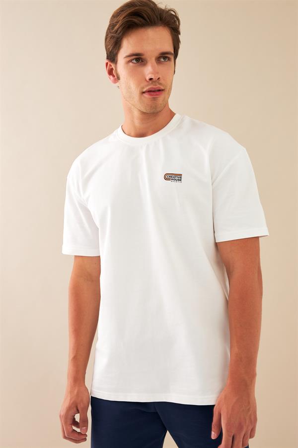 Escetic Erkek Beyaz Spor O Yaka Oversize Nefes Alan %100 Pamuklu Kumaş T-Shirt T0090