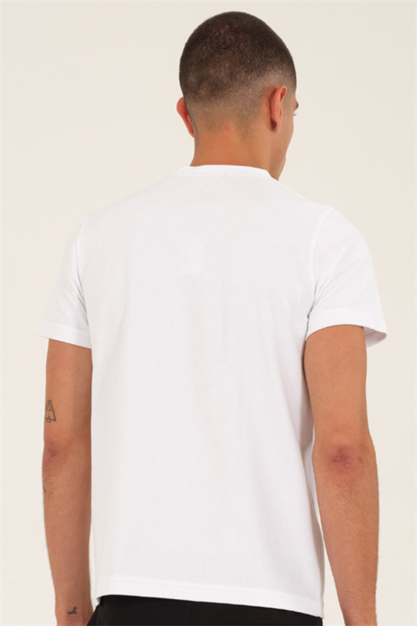 Escetic Erkek Beyaz Spor O Yaka Slimfit Nefes Alan ABD Pike Pamuklu Kumaş T-Shirt T0013