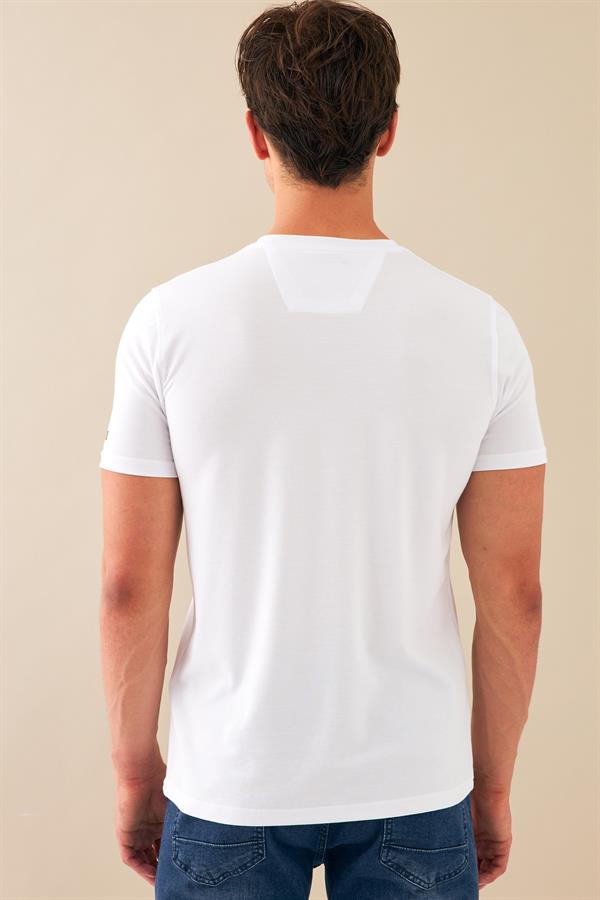 Escetic Erkek Beyaz Spor Sıfır Yaka Nefes Alan Merserize Pamuk Kumaş Slimfit T-Shirt T0095