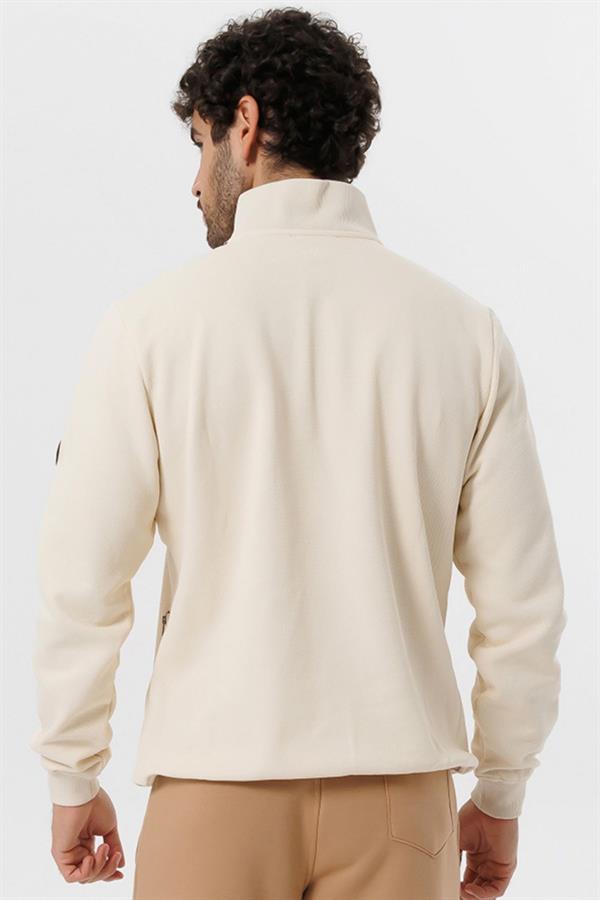 Escetic Erkek Ekru Kalın Polarlı Slimfit Kışlık Sweatshirt T0120