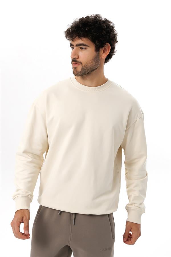 Escetic Erkek Ekru Şardonsuz 3 İplik Casual Kalıp Erkek Sweatshirt T0121