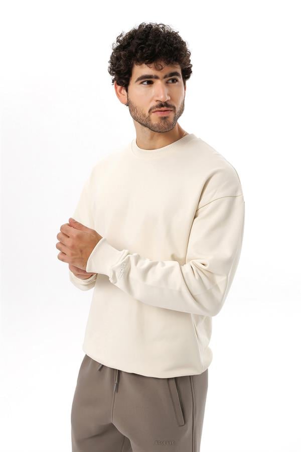 Escetic Erkek Ekru Şardonsuz 3 İplik Casual Kalıp Erkek Sweatshirt T0121