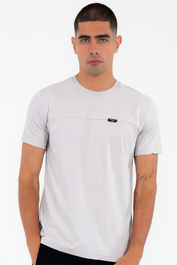 Escetic Erkek Gri Spor O Yaka Regular Kalıp Nefes Alan %100 Pamuk Süprem Kumaş T-Shirt T0025