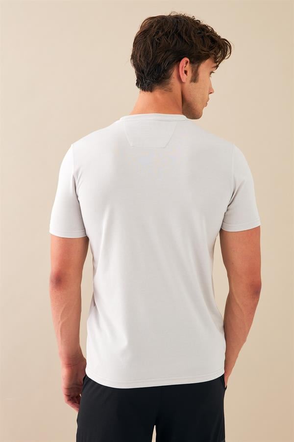 Escetic Erkek Gri Spor Sıfır Yaka Nefes Alan Merserize Pamuk Kumaş Slimfit T-Shirt T0095