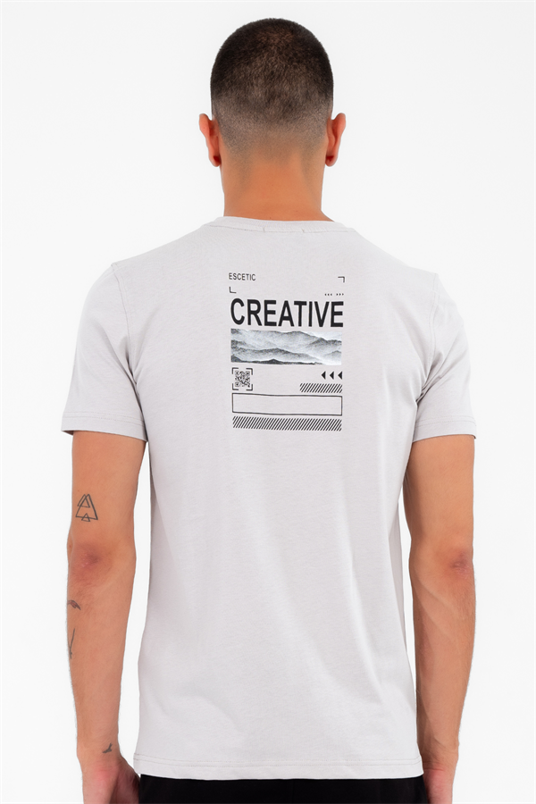 Escetic Erkek Gri Spor Simit Yaka Slimfit  Nefes Alabilen %100 Pamuk Süprem Kumaş T-Shirt 0994