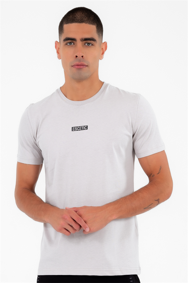 Escetic Erkek Gri Spor Simit Yaka Slimfit  Nefes Alabilen %100 Pamuk Süprem Kumaş T-Shirt 0994
