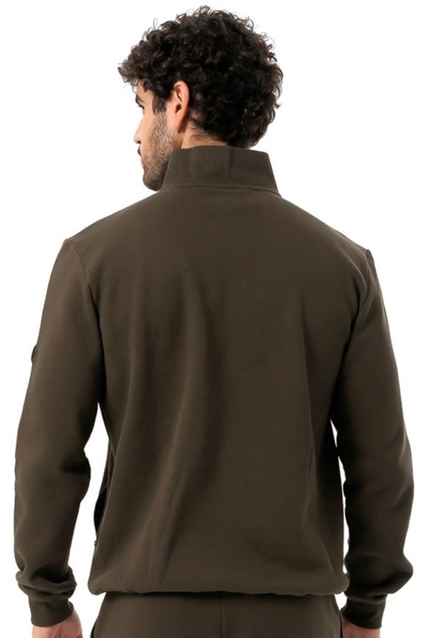 Escetic Erkek Haki Kalın Polarlı Slimfit Kışlık Sweatshirt T0120