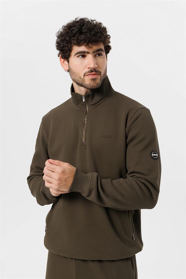 Escetic Erkek Haki Kalın Polarlı Slimfit Kışlık Sweatshirt T0120