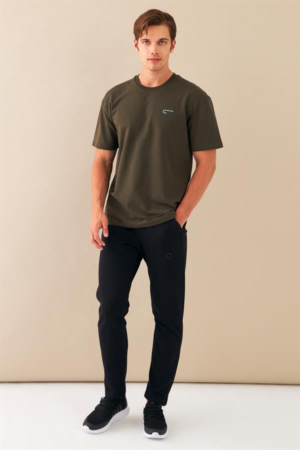 Escetic Erkek Haki Spor O Yaka Oversize Nefes Alan %100 Pamuklu Kumaş T-Shirt T0090