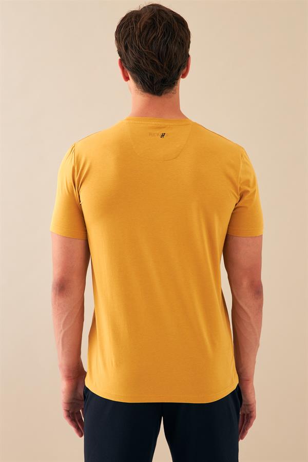 Escetic Erkek Hardal Spor Sıfır Yaka Nefes Alan Penye Modal Kumaş Slimfit T-Shirt T0083