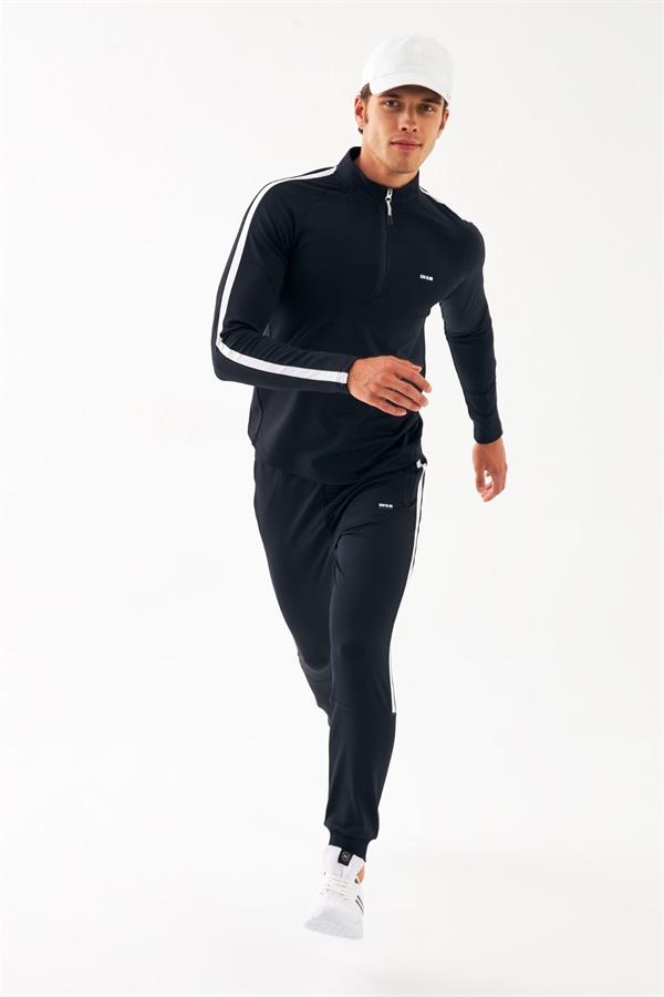 Escetic Lacivert 2 Cepli Dik Yaka 4 Mevsim Mikro Şardonlu Dalgıç Kumaş Slimfit Erkek Eşofman Takımı A3139