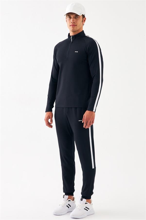 Escetic Lacivert 2 Cepli Dik Yaka 4 Mevsim Mikro Şardonlu Dalgıç Kumaş Slimfit Erkek Eşofman Takımı A3139