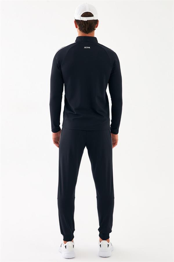 Escetic Lacivert 2 Cepli Dik Yaka 4 Mevsim Mikro Şardonlu Dalgıç Kumaş Slimfit Erkek Eşofman Takımı A3139