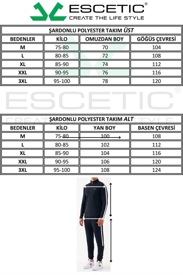 Escetic Siyah 2 Cepli Dik Yaka 4 Mevsim Micro Şardonlu Dalgıç Kumaş Slimfit Erkek Eşofman Takımı A3139