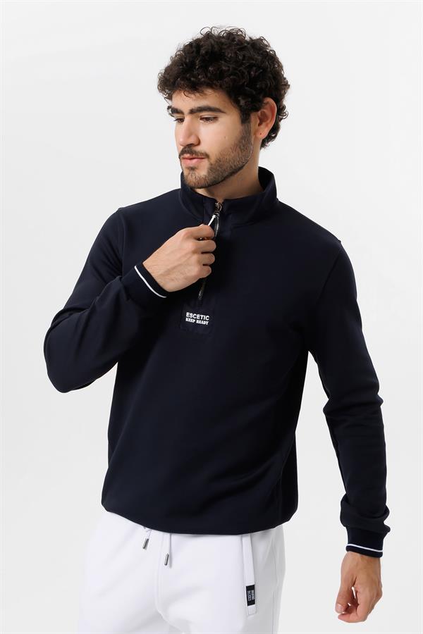 Escetic Erkek Lacivert Double Face Kumaş Regular Kalıp 4 Mevsim Sweatshirt  T0117