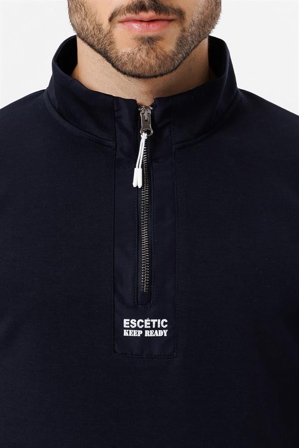 Escetic Erkek Lacivert Double Face Kumaş Regular Kalıp 4 Mevsim Sweatshirt  T0117