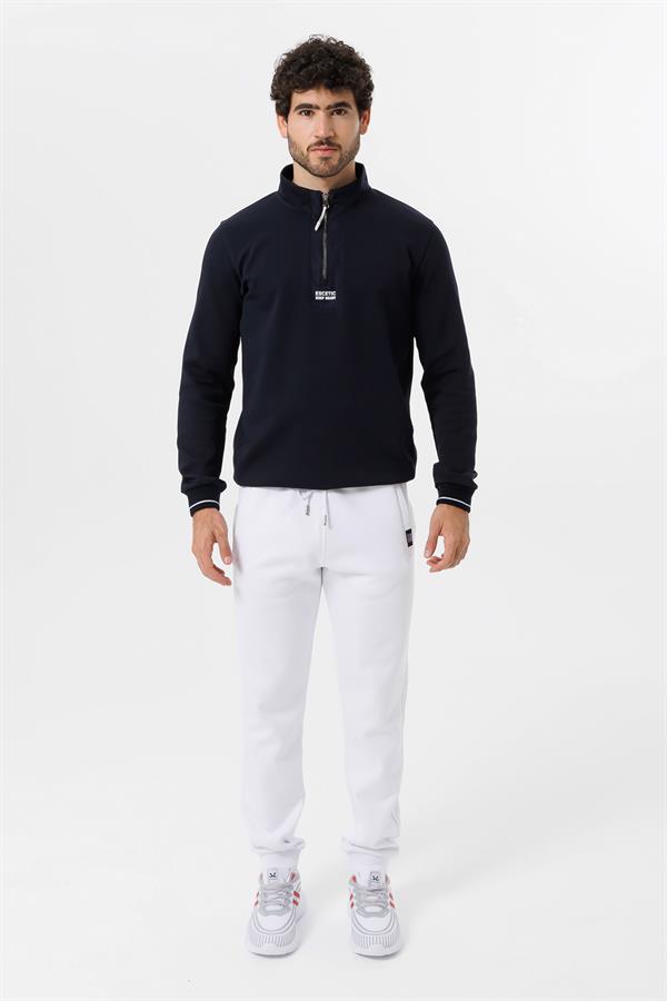 Escetic Erkek Lacivert Double Face Kumaş Regular Kalıp 4 Mevsim Sweatshirt  T0117