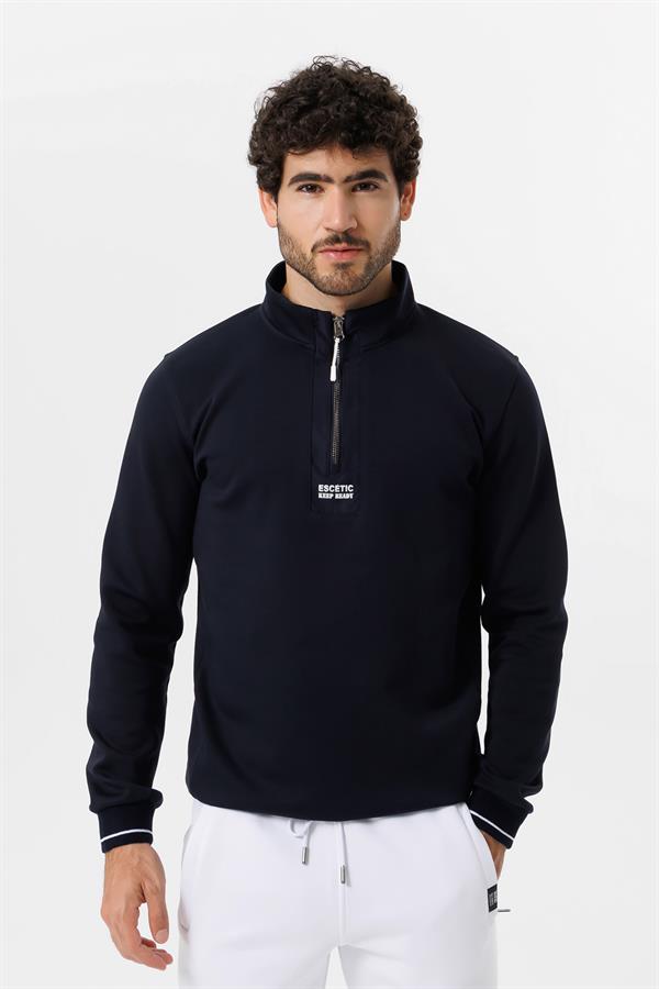 Escetic Erkek Lacivert Double Face Kumaş Regular Kalıp 4 Mevsim Sweatshirt  T0117