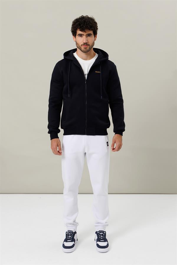 Escetic Erkek Lacivert İçi Polarlı Kalın 3 İplik Casual Kalıp Erkek Sweatshirt Hoodie TK0084