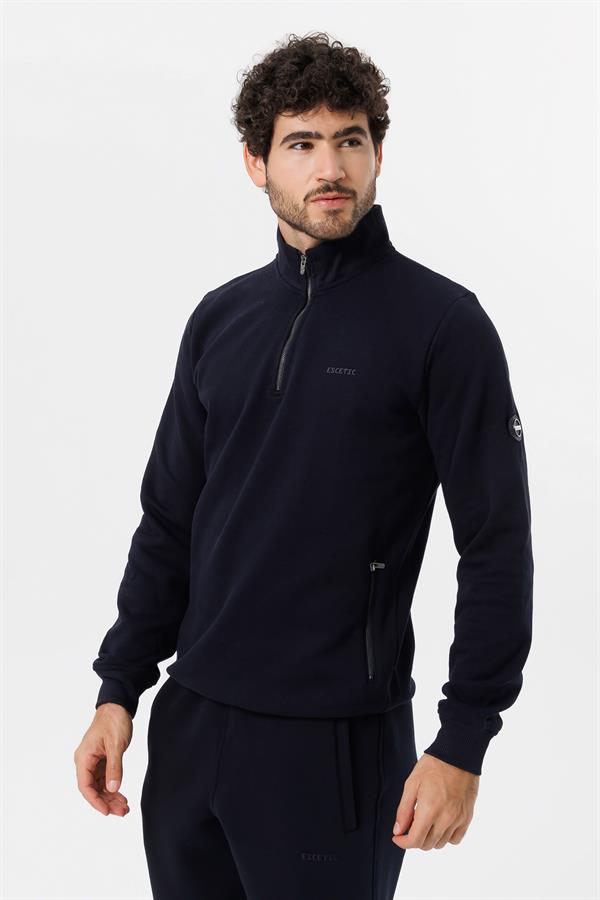 Escetic Erkek Lacivert Kalın Polarlı Slimfit Kışlık Sweatshirt T0120
