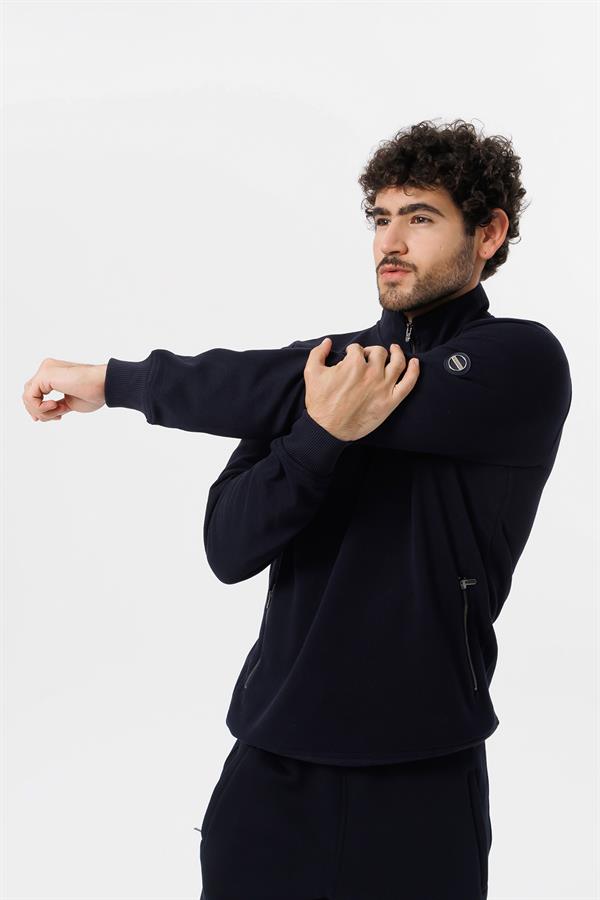 Escetic Erkek Lacivert Kalın Polarlı Slimfit Kışlık Sweatshirt T0120