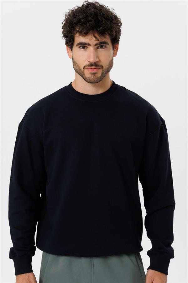 Escetic Erkek Lacivert Şardonsuz 3 İplik Casual Kalıp Erkek Sweatshirt T0121