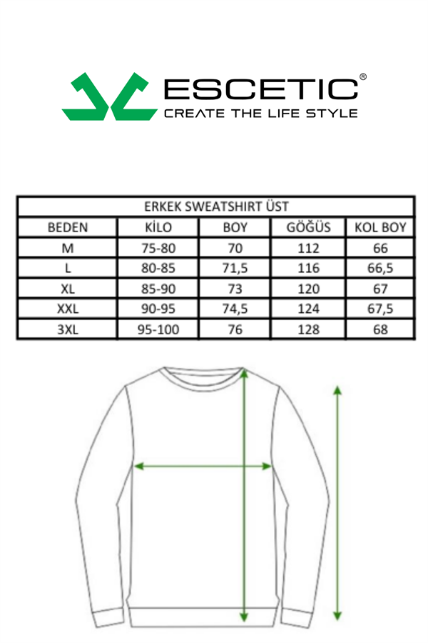 Escetic Erkek Lacivert Şardonsuz 3 İplik Casual Kalıp Erkek Sweatshirt T0139