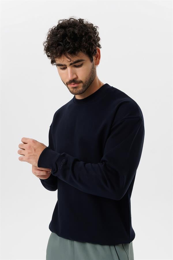 Escetic Erkek Lacivert Şardonsuz 3 İplik Casual Kalıp Erkek Sweatshirt T0121