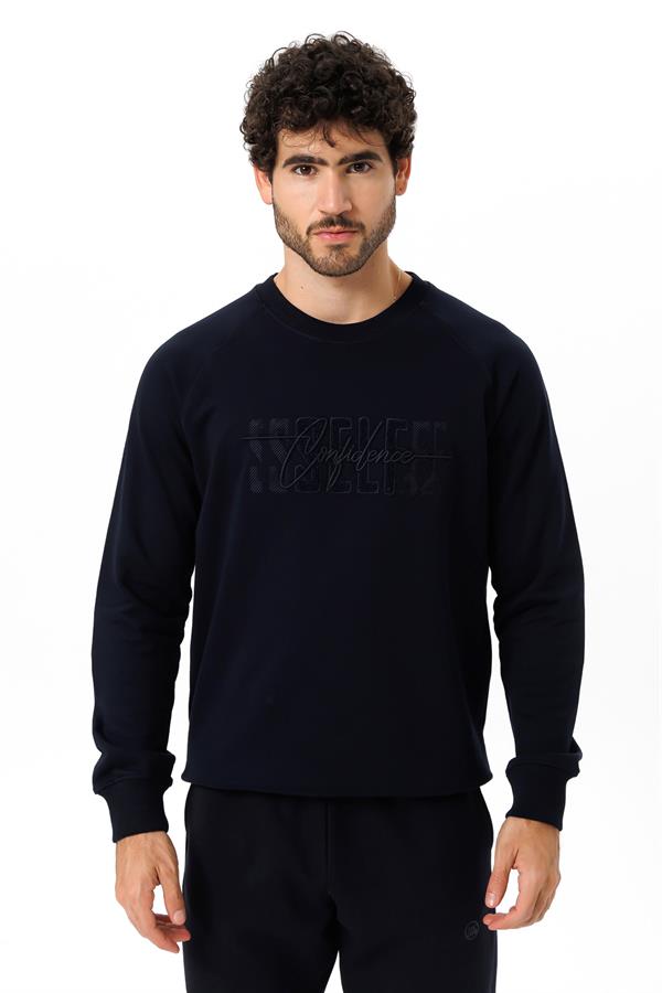 Escetic Erkek Lacivert Şardonsuz 3 İplik Casual Kalıp Erkek Sweatshirt T0139