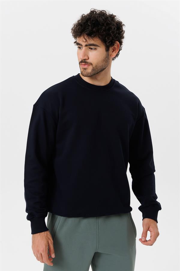 Escetic Erkek Lacivert Şardonsuz 3 İplik Casual Kalıp Erkek Sweatshirt T0121