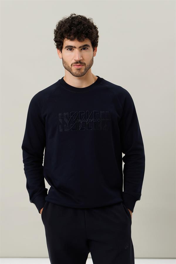 Escetic Erkek Lacivert Şardonsuz 3 İplik Casual Kalıp Erkek Sweatshirt T0139
