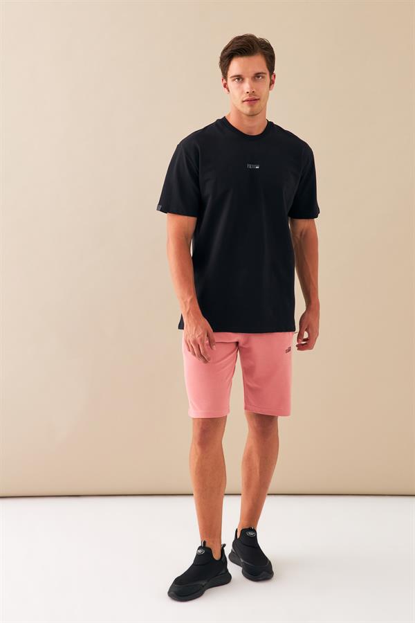 Escetic Erkek Lacivert Spor Baskılı O Yaka Nefes Alan %100 Pamuklu Kumaş Oversize T-Shirt T0078