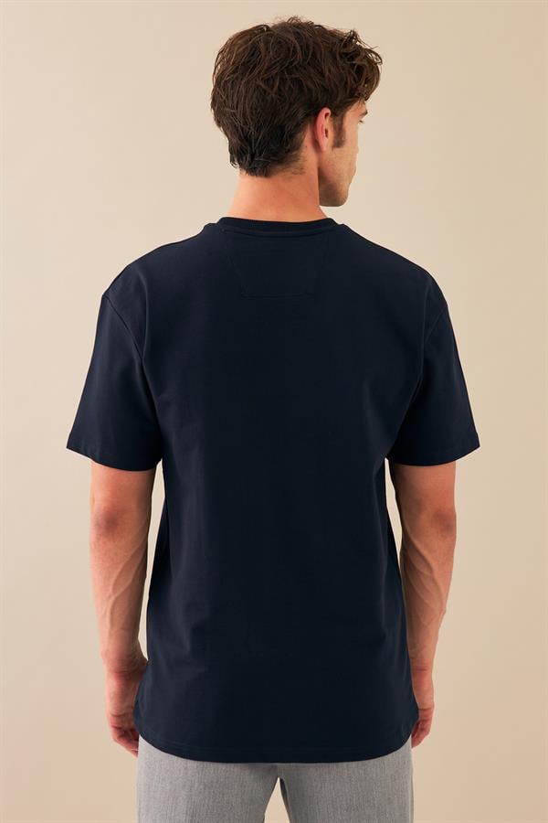 Escetic Erkek Lacivert Spor O Yaka Nefes Alan %100 Pamuklu Oversize T-Shirt T0090