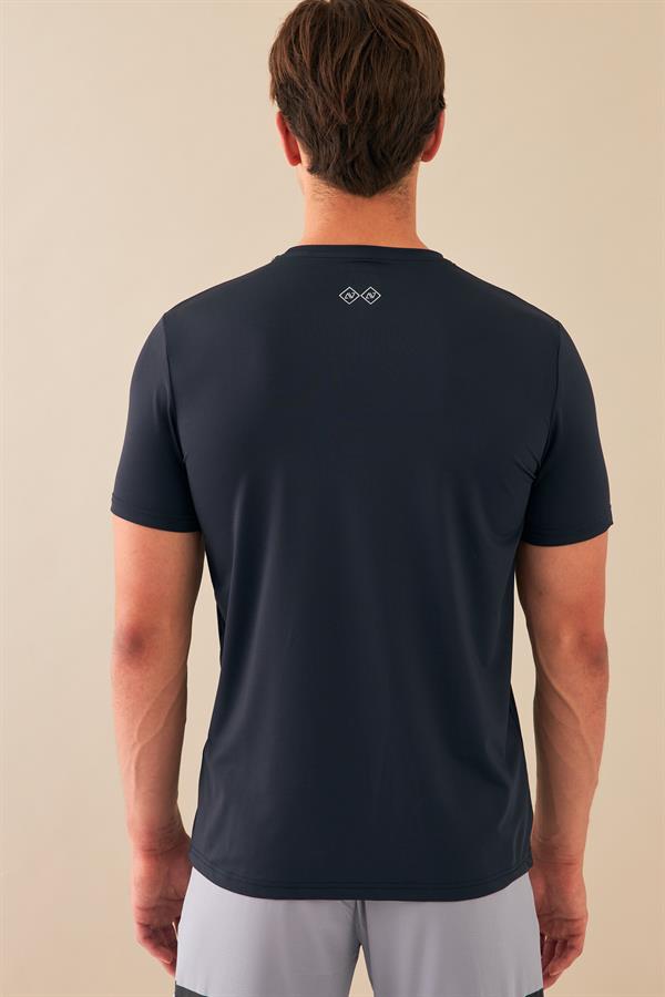 Escetic Erkek Lacivert Spor Sıfır Yaka Nefes Alan Mini Jakar Kumaş Slimfit T-Shirt T0087