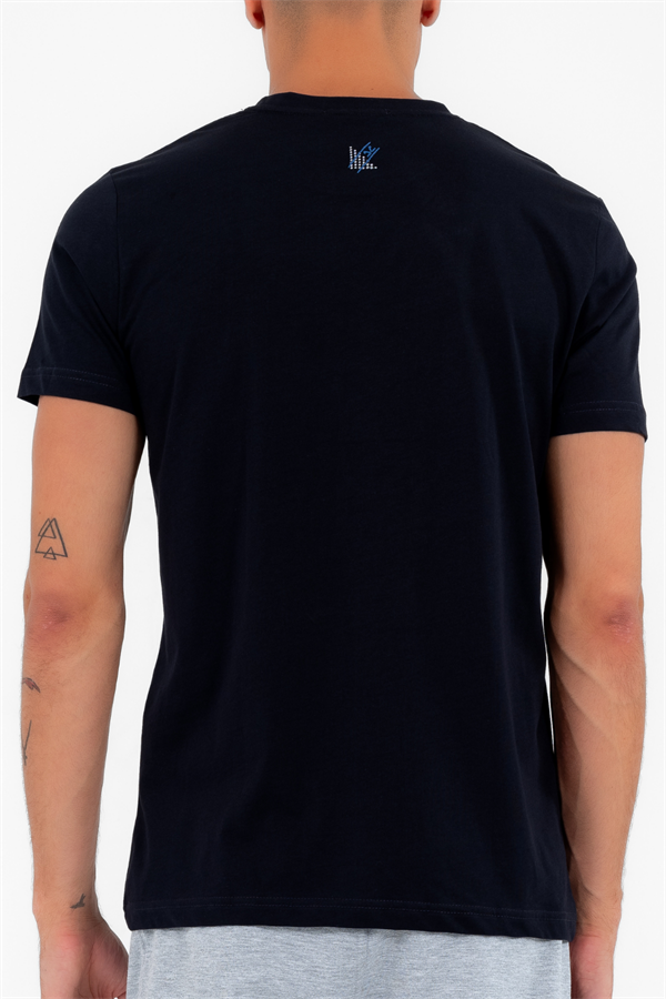 Escetic Erkek Lacivert Spor Simit Yaka Regular Kalıp Nefes Alabilen %100 Pamuk Süprem Kumaş T-Shirt 0999