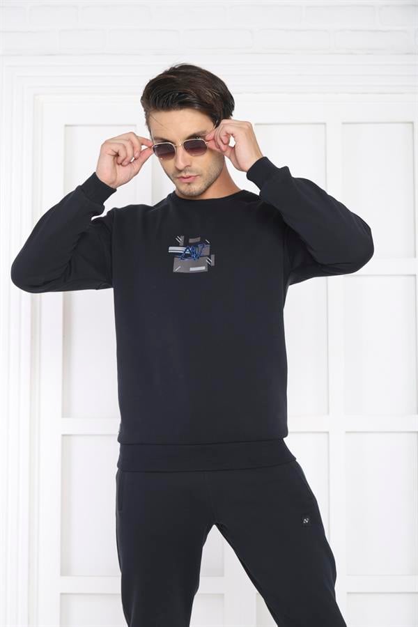 Escetic Lacivert Erkek 3 İplik Şardonlu Nefes Alan Slimfit Sweat Spor Eşofman Takımı 3079