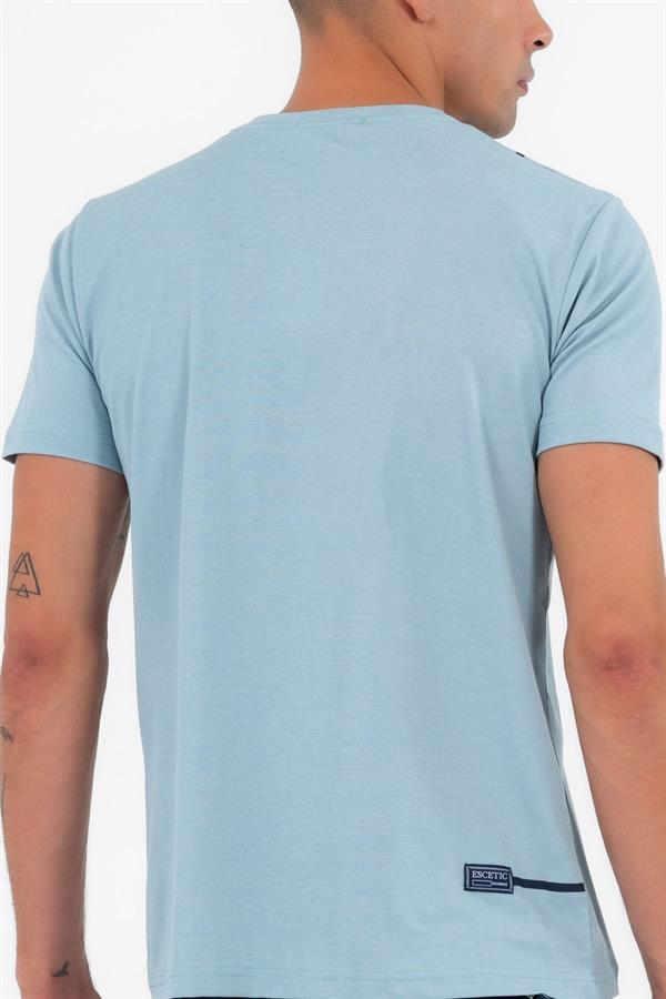 Escetic Erkek Mavi Spor O Yaka Slimfit Nefes Alan Pamuklu Aves Kumaş T-Shirt T0038