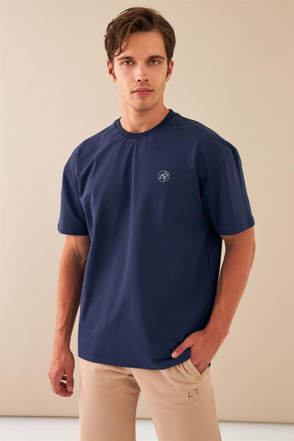 Escetic Erkek Royal Spor Baskılı O Yaka Nefes Alan %100 Pamuklu Kumaş Oversize T-Shirt T0086
