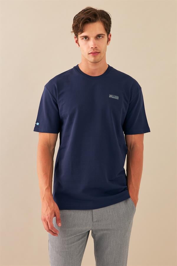 Escetic Erkek Royal Spor Baskılı O Yaka Nefes Alan %100 Pamuklu Kumaş Oversize T-Shirt T0089